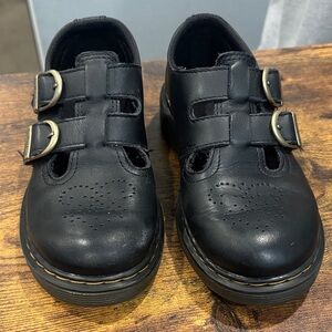 Dr. Martens Black Kids Double-Buckle T-Bar Leather Shoes size 1